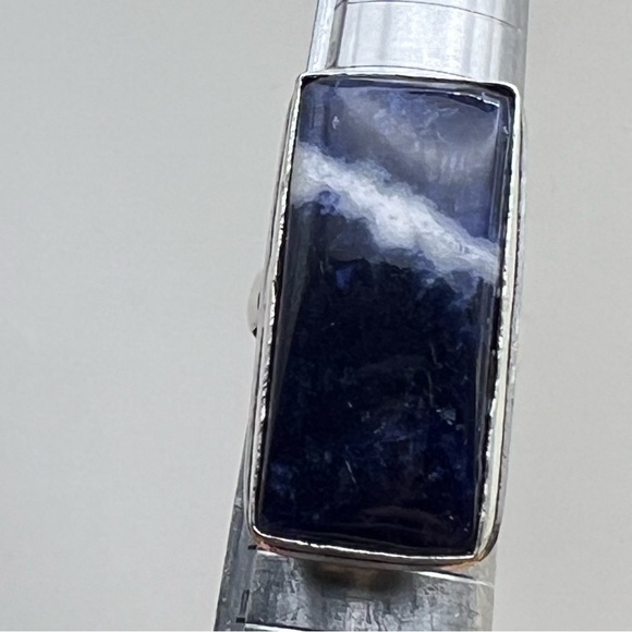New Blue Sodalite Stone Silver Overlay Ring Size 6.75 - Picture 5 of 8